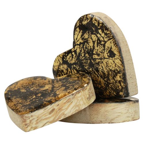 Artículo Corazones de madera corazones decorativos efecto brillo oro negro 4,5 cm 8 piezas