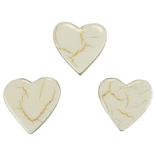 Artículo Corazones de madera corazones decorativos oro blanco brillo craquelado 4,5 cm 8 piezas