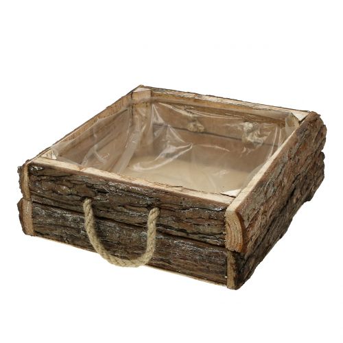 Floristik24 Caja de madera natural con asas de cuerda 25x25cm H9cm