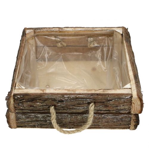 Floristik24 Caja de madera natural con asas de cuerda 25x25cm H9cm