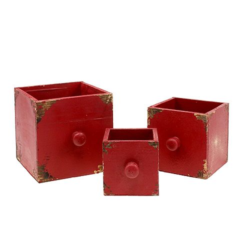 Floristik24 Juego de cajones con caja de madera de 3 rojos 9/12 / 15cm
