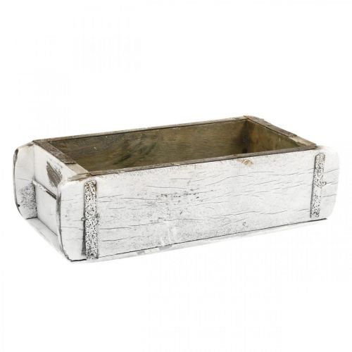 Forma de ladrillo, caja de ladrillo, caja de madera con herrajes de metal acabado envejecido, lavado blanco L32cm H9cm