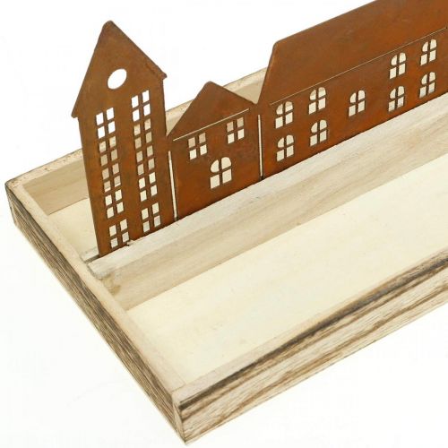 Floristik24 Bandeja decorativa de madera rectangular con patina casas 50×17cm