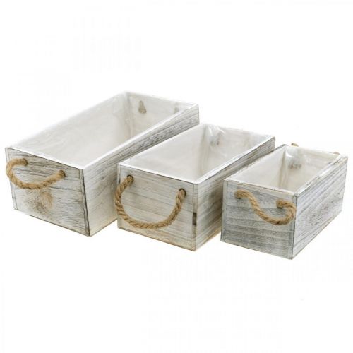 Floristik24 Caja de flores, caja de madera para plantar, macetero, juego de jardineras L35/30/25cm
