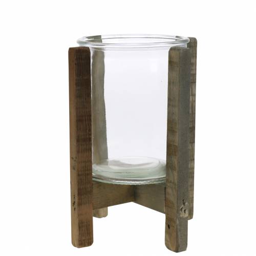Floristik24 Candelero madera con cristal Ø15cm H18cm