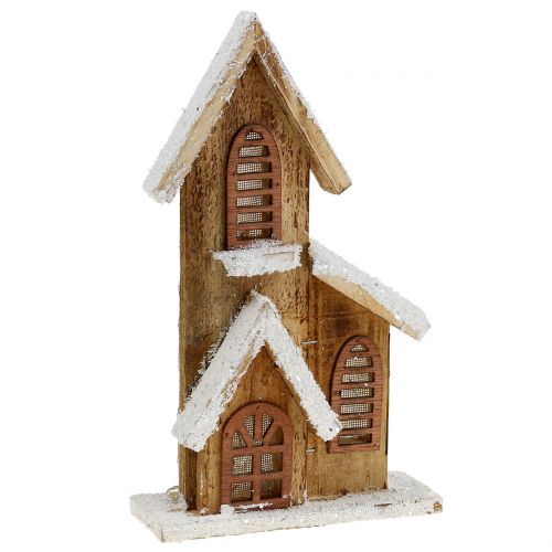 Floristik24 Iglesia de madera con iluminación LED blanco cálido 5L 16cm x 27cm