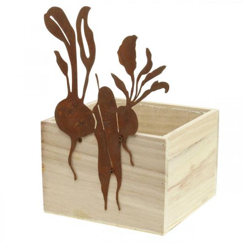 Artículo Macetero de madera con decoración de óxido macetero vegetal 17×17×12cm