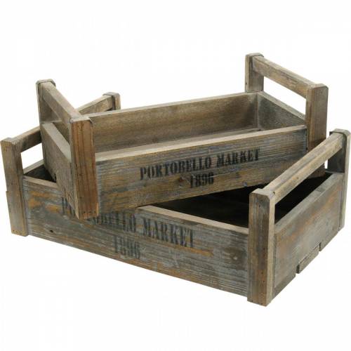 Bandeja decorativa caja de madera vintage 39,5 × 23 / 46,5 ×  28,5cm juego de 2-541105-000-707