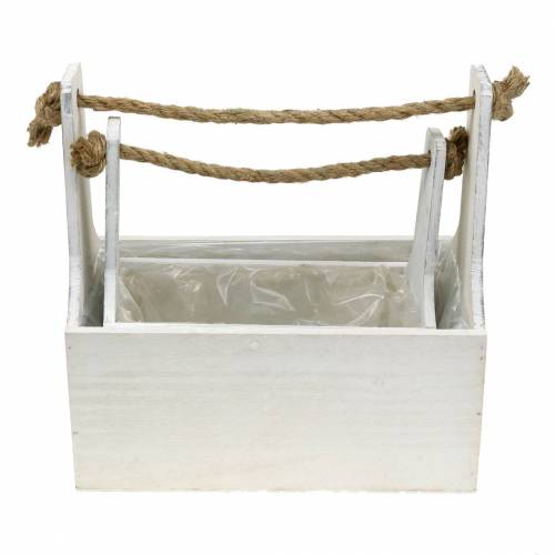 Artículo Caja para plantas caja de herramientas con asa caja de madera blanca 27 × 15cm / 22 × 10.5cm