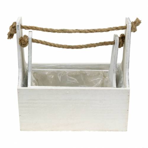 Floristik24 Caja para plantas caja de herramientas con asa caja de madera blanca 27 × 15cm / 22 × 10.5cm