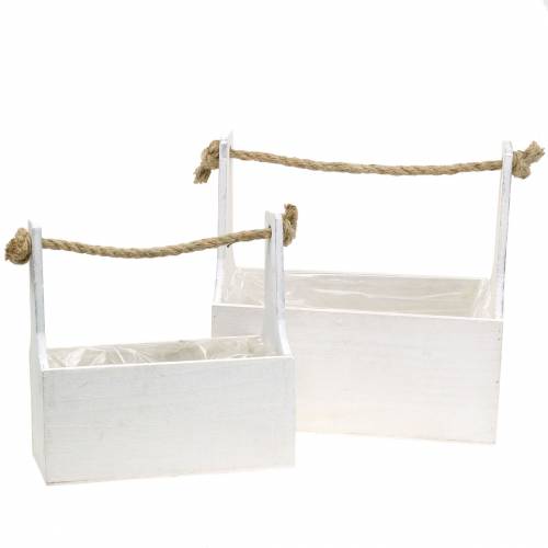 Caja para plantas caja de herramientas con asa caja de madera blanca 27 × 15cm / 22 × 10.5cm