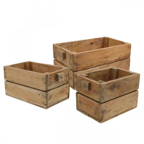 Floristik24 Caja de madera, jardinera, jardinera, juego de jardineras natural L45 / 36 / 27cm H20.5 / 18 / 17cm juego de 3