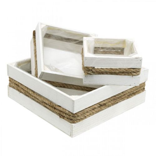 Floristik24 Caja para plantas de madera blanca con caja de cuerdas para plantar 15/20/30cm juego de 3