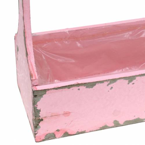 Floristik24 Cesta para plantas caja de herramientas con mango de yute rosa aspecto usado 28x12x24cm 1 pieza