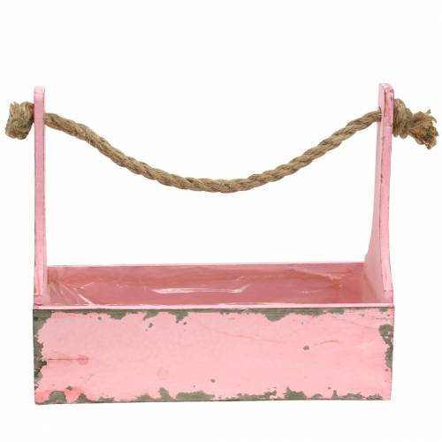 Floristik24 Cesta para plantas caja de herramientas con mango de yute rosa aspecto usado 28x12x24cm 1 pieza