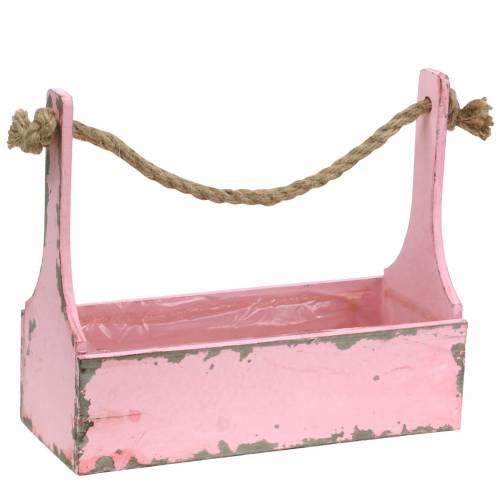 Floristik24 Cesta para plantas caja de herramientas con mango de yute rosa aspecto usado 28x12x24cm 1 pieza
