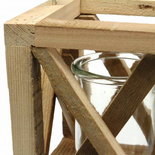 Artículo Farol decorativo de madera con cristal natural 14x14cm H17cm