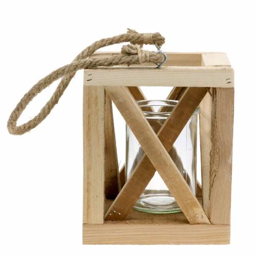 Floristik24 Farol decorativo de madera con cristal natural 14x14cm H17cm