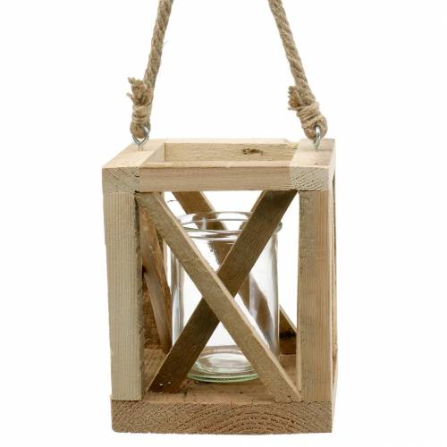 Floristik24 Farol decorativo de madera con cristal natural 14x14cm H17cm