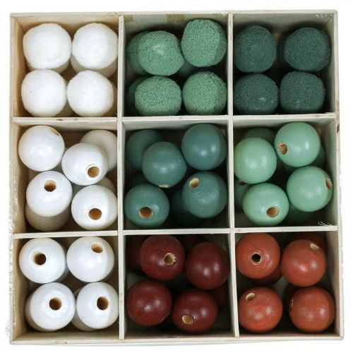 Artículo Abalorios de madera bolas de madera para manualidades clasificadas verde Ø3cm 36pcs