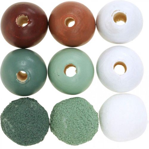 Artículo Abalorios de madera bolas de madera para manualidades clasificadas verde Ø3cm 36pcs