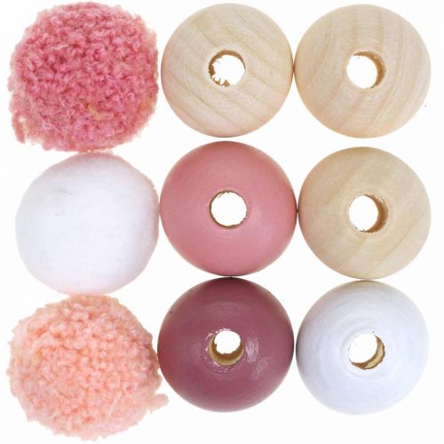 Artículo Abalorios de madera bolas de madera para manualidades rosa clasificadas Ø3cm 36pcs