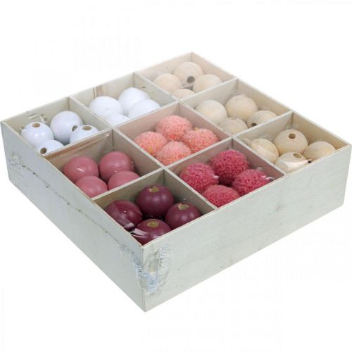 Artículo Abalorios de madera bolas de madera para manualidades rosa clasificadas Ø3cm 36pcs