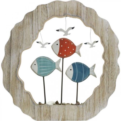 Artículo Decoración de mesa pez madera para colocar decoración marítima azul, roja Ø28cm