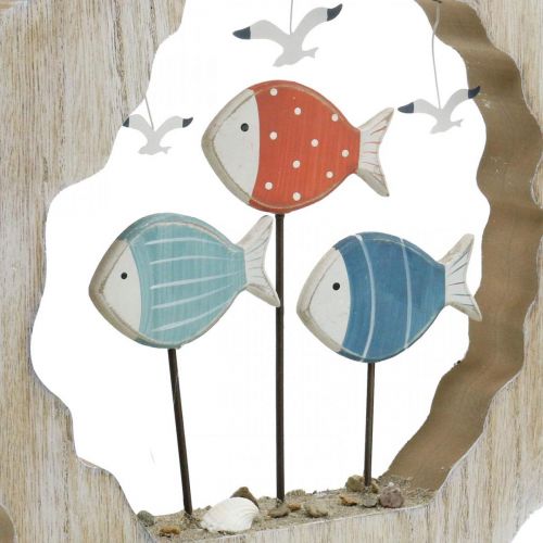 Artículo Decoración de mesa pez madera para colocar decoración marítima azul, roja Ø28cm