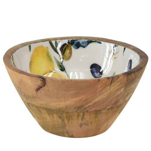 Cuenco de madera con motivo de madera de mango limón aceitunas Ø13,5cm H7cm