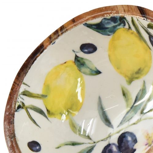 Floristik24 Cuenco de madera con motivo de madera de mango limón aceitunas Ø13,5cm H7cm
