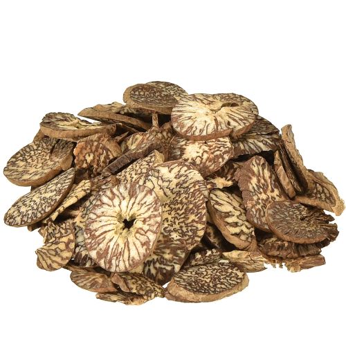 Floristik24 Discos de madera decorativos de nuez de betel en rodajas de areca 1-3,5 cm 300 g