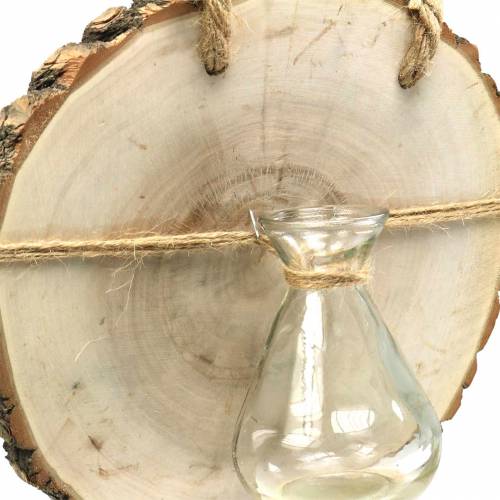 Artículo Disco de madera con jarrón de cristal para colgar Ø22cm