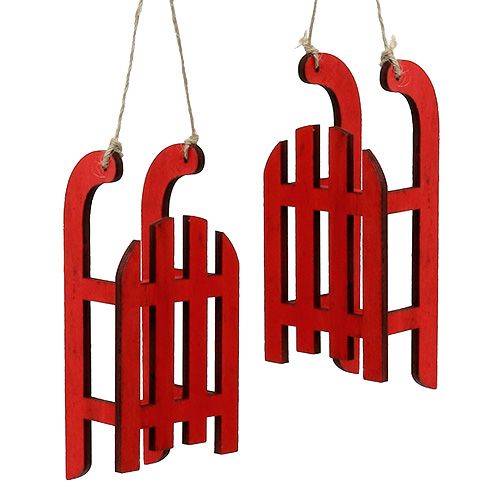 Floristik24 Trineo de madera para colgar rojo 15cm 6pcs