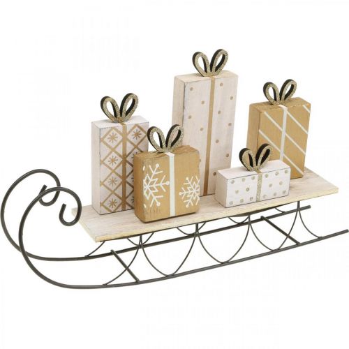 Trineo con regalos, Adviento, adornos navideños L37.5cm H23cm Trineo con regalos, Adviento, adornos navideños L37.5cm H23cm