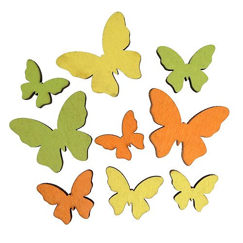 Floristik24 Mariposa de madera 2.5-4cm naranja, verde, amarillo 36pcs