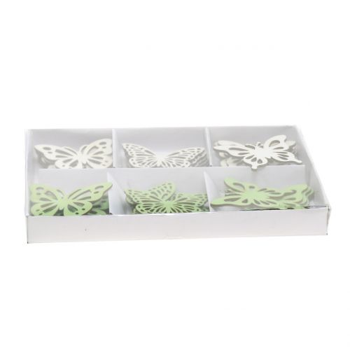 Floristik24 Mariposa de madera verde / blanco 5cm 36pcs