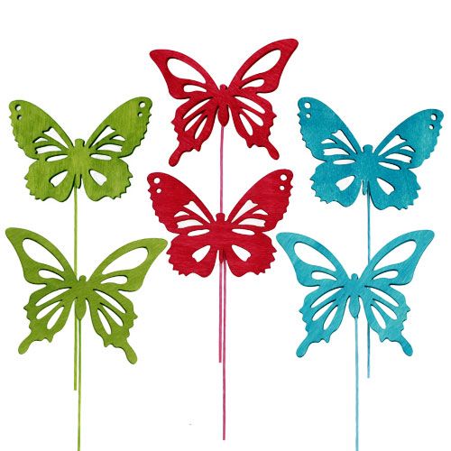 Mariposa de madera con alambre de colores surtidos. 8cmx6cm L28cm 18 piezas