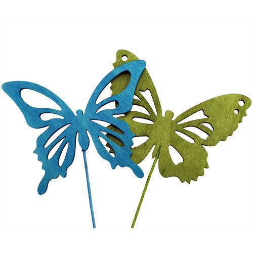 Floristik24 Mariposa de madera con alambre de colores surtidos. 8cmx6cm L28cm 18 piezas