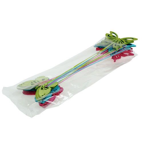 Floristik24 Mariposa de madera con alambre de colores surtidos. 8cmx6cm L28cm 18 piezas