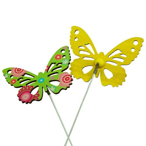 Floristik24 Mariposas de madera en el palo en colores surtidos. 9cm