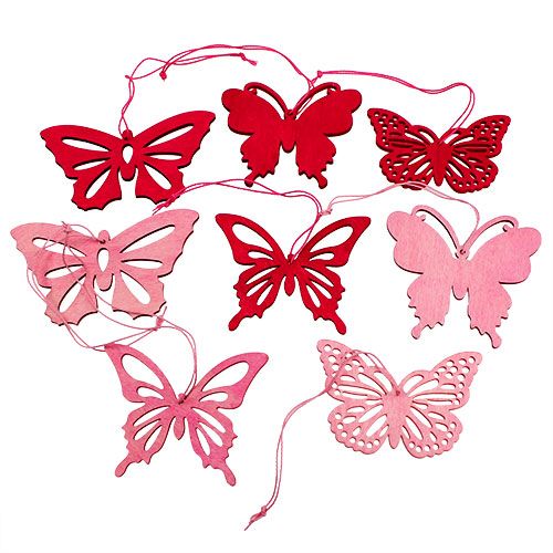 Floristik24 Mariposas de madera para colgar Rosa 8cm - 10cm 24pcs