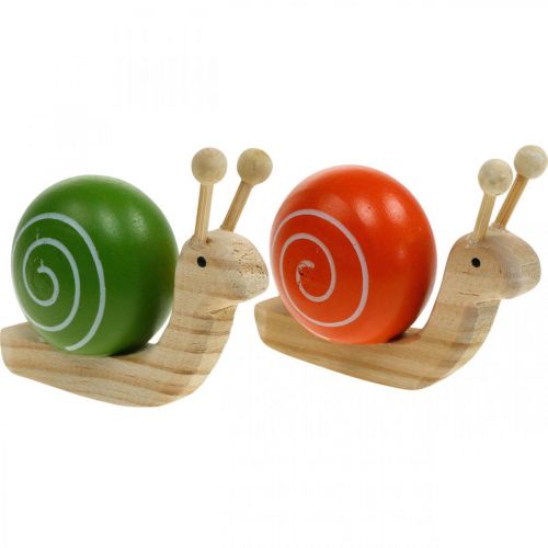 Floristik24 Caracoles de madera para decorar, primavera, caracol de jardín verde-naranja, decoración de mesa 6ud