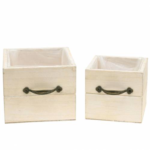 Floristik24 Macetero cajón de madera crema 15×15cm/12×12cm set de 2