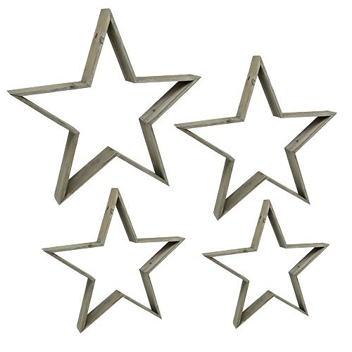 Floristik24 Juego de 4 estrellas de madera de pie gris 29cm - 61cm