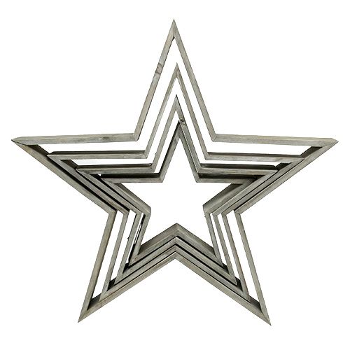 Floristik24 Juego de 4 estrellas de madera de pie gris 29cm - 61cm