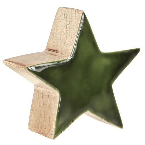 Estrella de madera estrella natural verde decoración de mesa de madera de mango Ø10cm 3 piezas