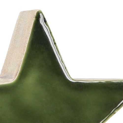 Artículo Estrella de madera estrella natural verde decoración de mesa de madera de mango Ø10cm 3 piezas