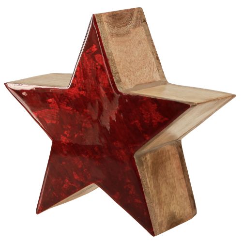 Artículo Estrella de madera decoración estrella roja natural fabricada en madera de mango Ø24x10cm
