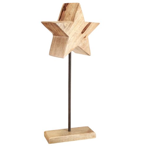 Artículo Estrella de madera natural con base de varilla decoración estrella 20x9,5x50cm